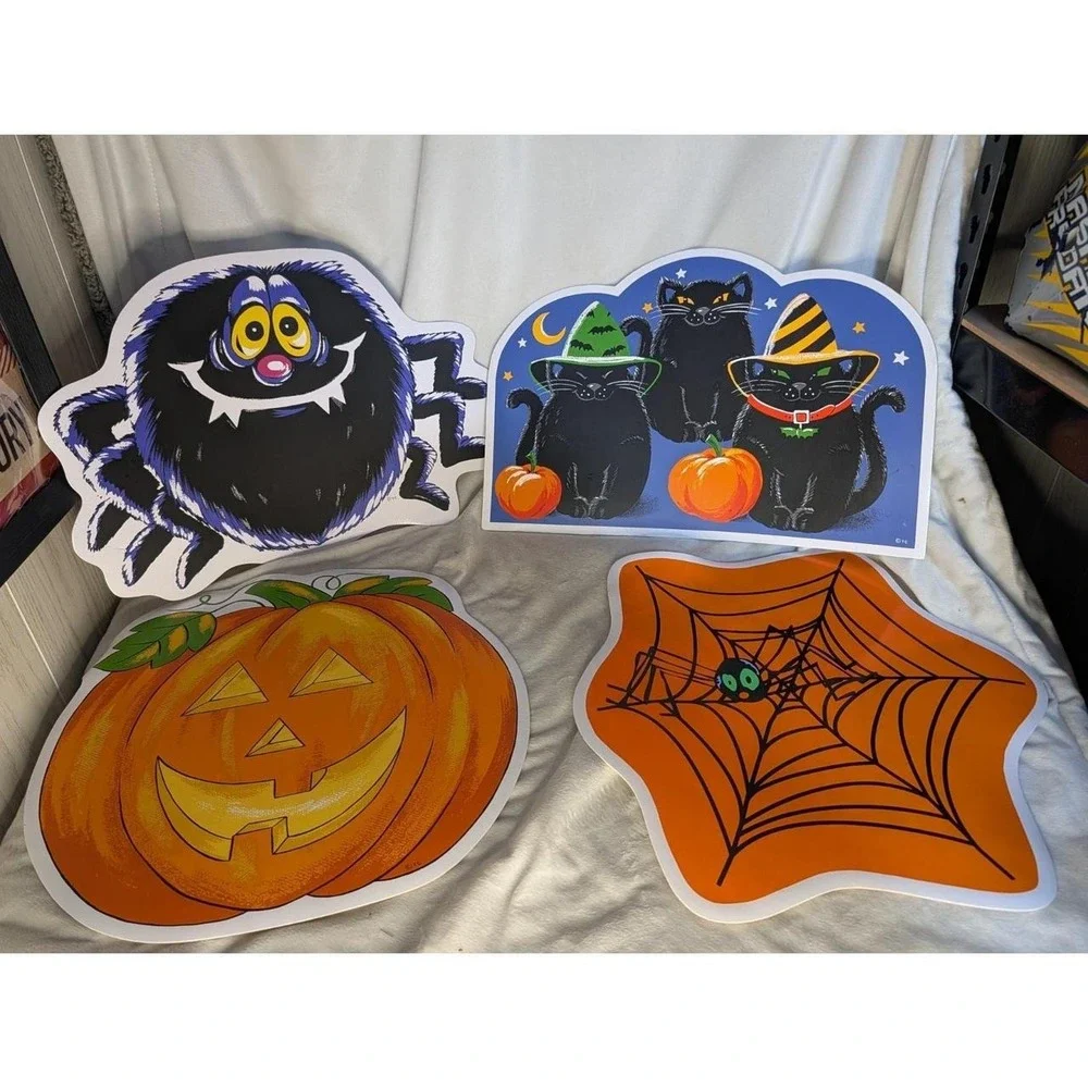 Vintage Halloween Firm Foam Table Placemats Lot - Pumpkin Cats